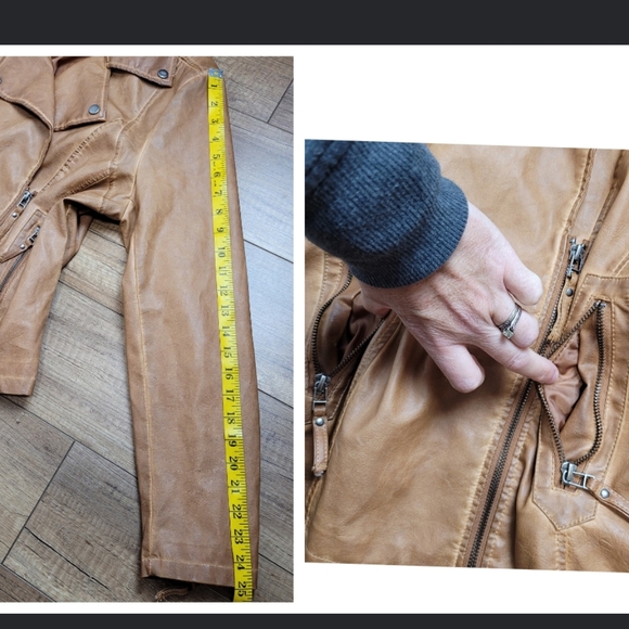 Max Studio Women's caramel tan aged Faux Leather moto biker jacket, L - Picture 14 of 16